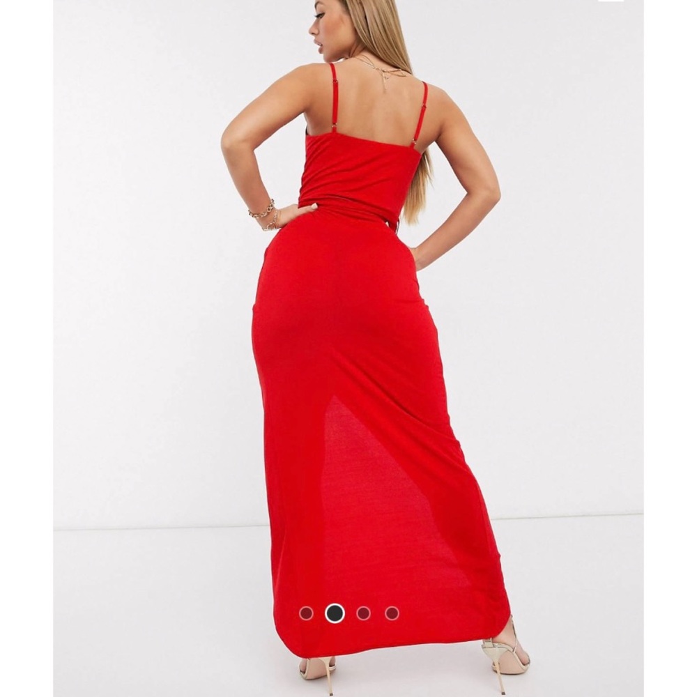 AX Paris Red Cowl Neck Maxi Dress With Slit - Picture 2 of 8